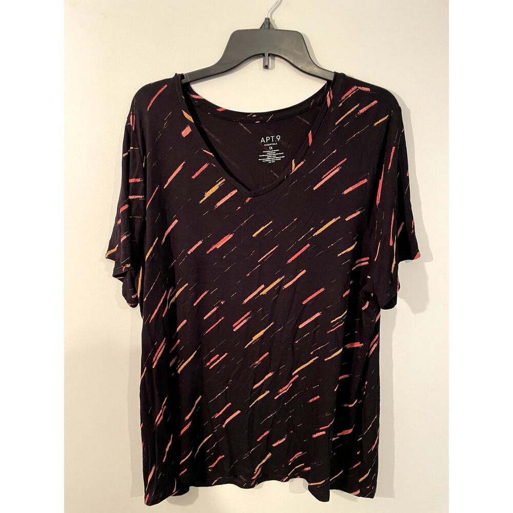 Apt 9 Essentials Black V-Neck T-Shirt - Size 1X